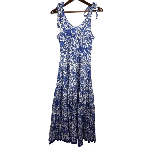 Women’s Free People Medium Blue & White Floral Maxi Dress with Tie Straps - Picture 1 of 7